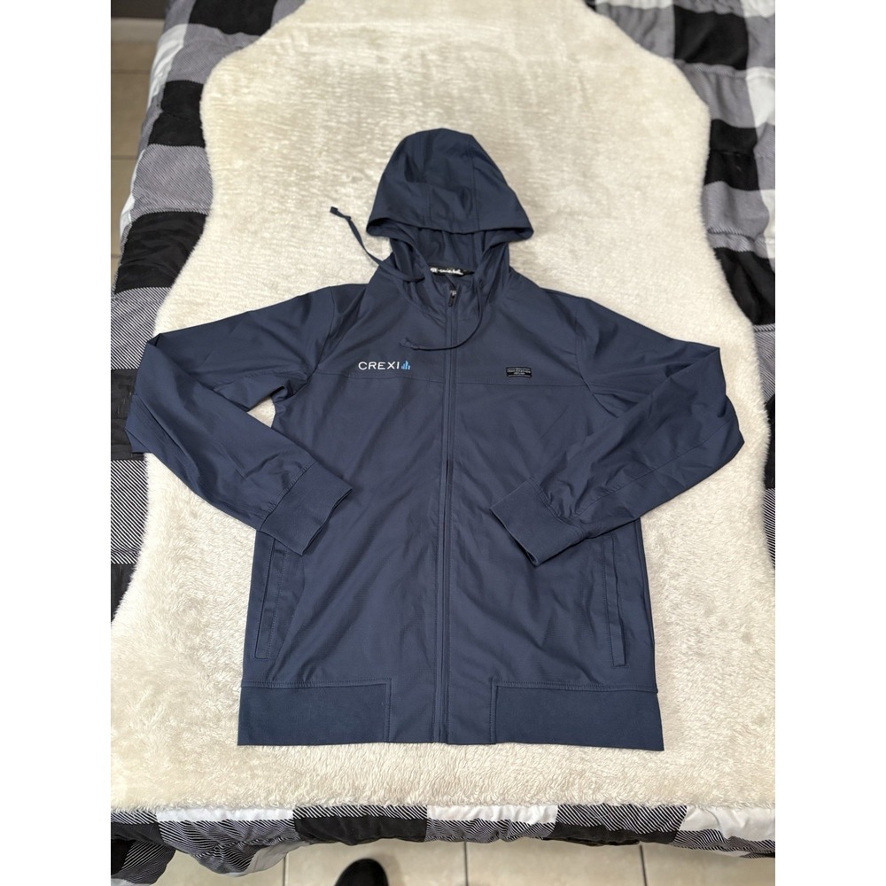 Travis Mathew Mens Full Zip Hooded Blue Jacket Size‎ Small Logo